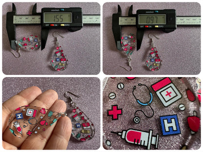 Nurse Earrings: Laser Cut Acrylic Hospital Theme Earrings, Medical, Heart Zone, Nurse, Doctor, Syringe, Bandaid, Best Gifts for Her/Him/Them