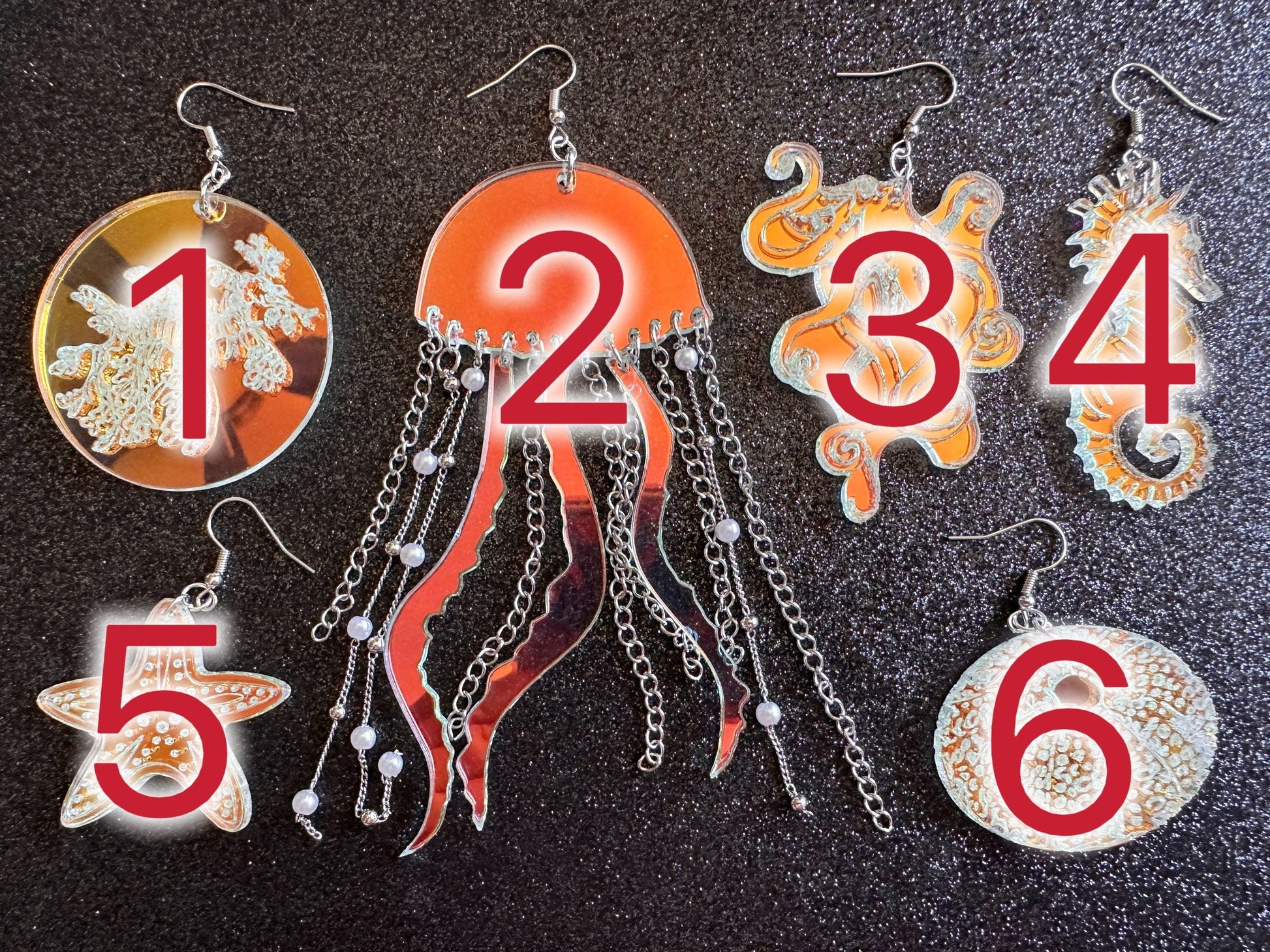 Ocean Creature Earrings: Laser Cut Acrylic Octopuses, Sea Urchins, Horses, Fish, Sea Dragons, Starfishes, Jellyfish, Gifts for Her/Him/Them