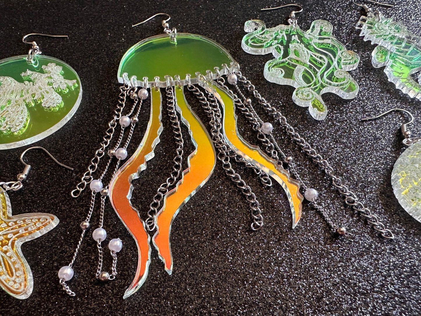 Ocean Creature Earrings: Laser Cut Acrylic Octopuses, Sea Urchins, Horses, Fish, Sea Dragons, Starfishes, Jellyfish, Gifts for Her/Him/Them