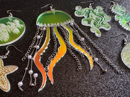 Ocean Creature Earrings: Laser Cut Acrylic Octopuses, Sea Urchins, Horses, Fish, Sea Dragons, Starfishes, Jellyfish, Gifts for Her/Him/Them