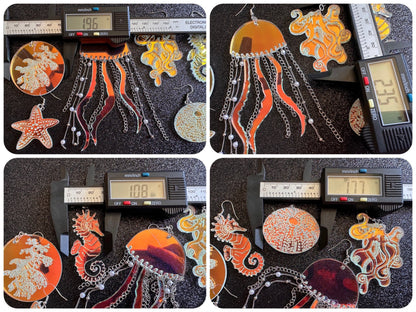 Ocean Creature Earrings: Laser Cut Acrylic Octopuses, Sea Urchins, Horses, Fish, Sea Dragons, Starfishes, Jellyfish, Gifts for Her/Him/Them