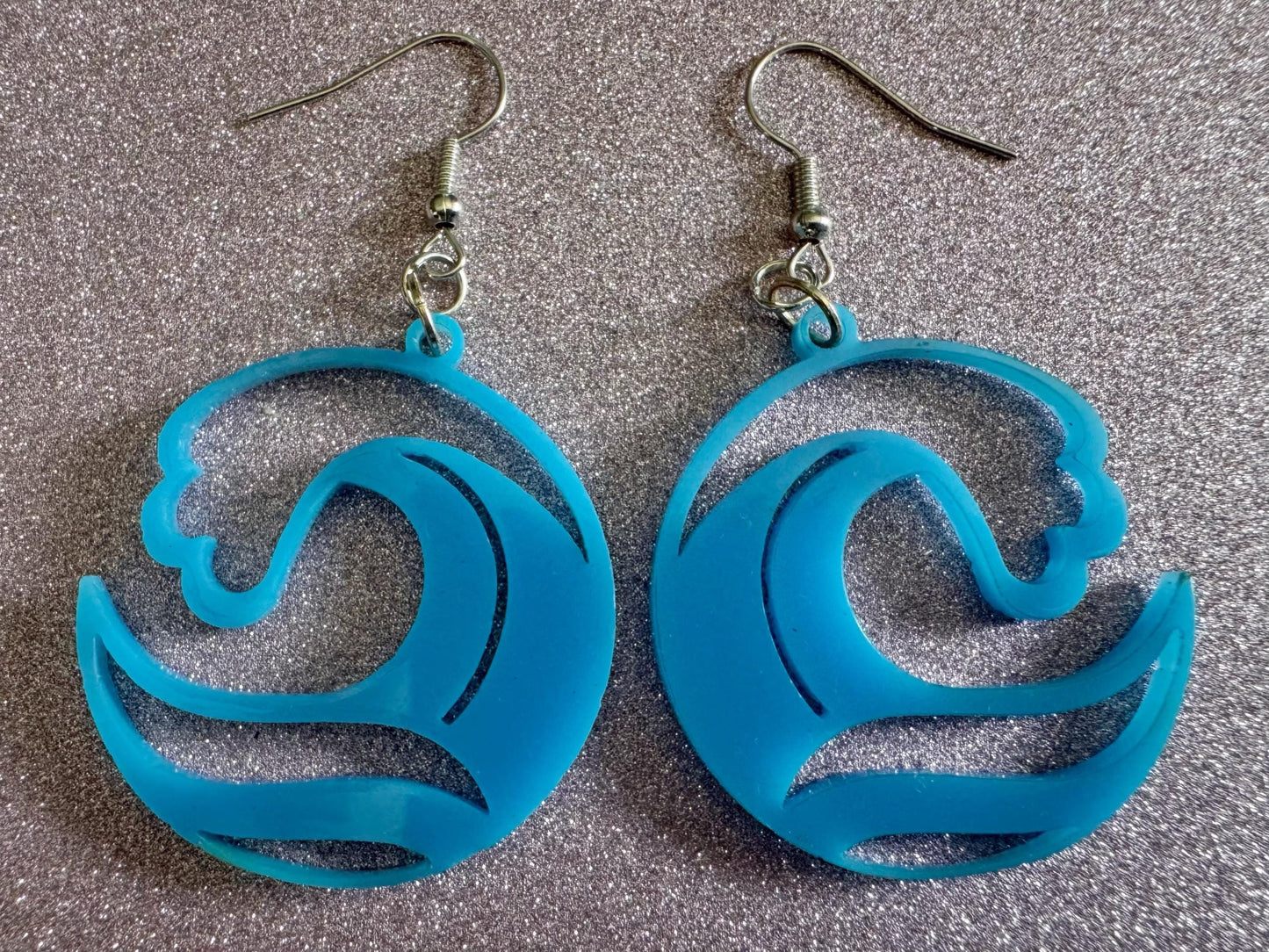 Ocean Wave Earrings: Laser Cut Acrylic Waves, Surfing, Waves, Vacation, Sea, Gifts for Her/Him/Them