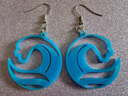 Ocean Wave Earrings: Laser Cut Acrylic Waves, Surfing, Waves, Vacation, Sea, Gifts for Her/Him/Them