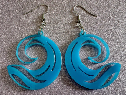Ocean Wave Earrings: Laser Cut Acrylic Waves, Surfing, Waves, Vacation, Sea, Gifts for Her/Him/Them