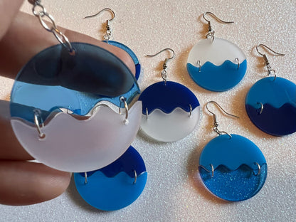 Ocean Wave Earrings: Laser Cut Acrylic Waves, Surfing, Waves, Vacation, Sea, Gifts for Her/Him/Them