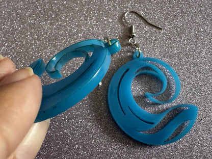 Ocean Wave Earrings: Laser Cut Acrylic Waves, Surfing, Waves, Vacation, Sea, Gifts for Her/Him/Them