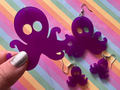 Octopus Earrings: Laser Cut Acrylic Octopuses, Cephalopods, Ocean Animals, Fish, Sea Creatures, Aquatic, Best Gifts for Her/Him/Them