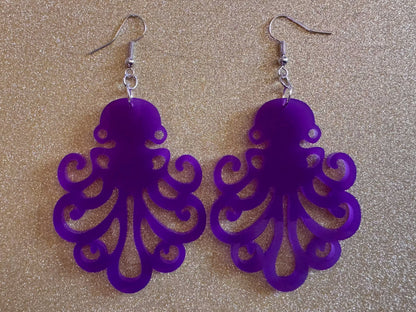 Octopus Earrings: Laser Cut Acrylic Octopuses, Cephalopods, Octo, Ocean Animals, Fish, Sea Creatures, Aquatic, Best Gifts for Her/Him/Them