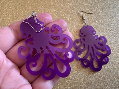 Octopus Earrings: Laser Cut Acrylic Octopuses, Cephalopods, Octo, Ocean Animals, Fish, Sea Creatures, Aquatic, Best Gifts for Her/Him/Them