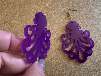 Octopus Earrings: Laser Cut Acrylic Octopuses, Cephalopods, Octo, Ocean Animals, Fish, Sea Creatures, Aquatic, Best Gifts for Her/Him/Them
