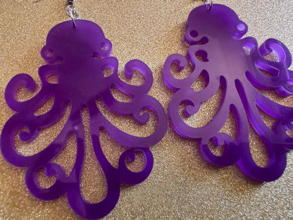 Octopus Earrings: Laser Cut Acrylic Octopuses, Cephalopods, Octo, Ocean Animals, Fish, Sea Creatures, Aquatic, Best Gifts for Her/Him/Them