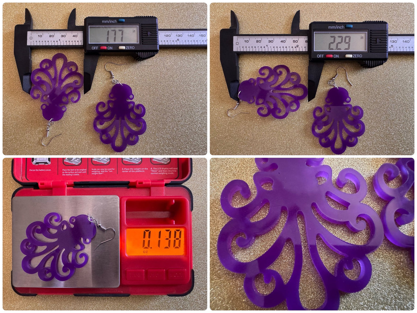 Octopus Earrings: Laser Cut Acrylic Octopuses, Cephalopods, Octo, Ocean Animals, Fish, Sea Creatures, Aquatic, Best Gifts for Her/Him/Them