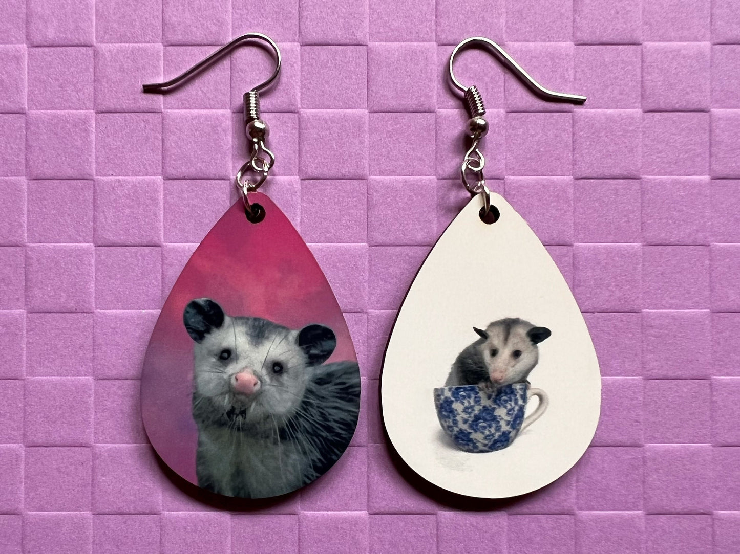 Opossum Earrings: Sublimated Opossums, Cute Animal, Animals, Possum, Zoo, Novelty Earrings Costume Jewelry, Pets Best Gifts for Her/Him/Them