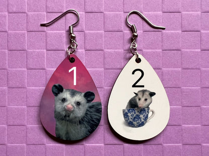 Opossum Earrings: Sublimated Opossums, Cute Animal, Animals, Possum, Zoo, Novelty Earrings Costume Jewelry, Pets Best Gifts for Her/Him/Them