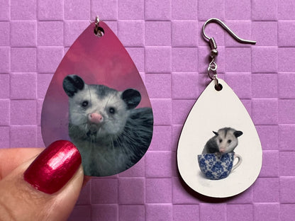 Opossum Earrings: Sublimated Opossums, Cute Animal, Animals, Possum, Zoo, Novelty Earrings Costume Jewelry, Pets Best Gifts for Her/Him/Them