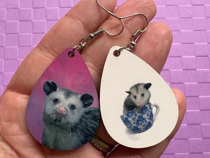Opossum Earrings: Sublimated Opossums, Cute Animal, Animals, Possum, Zoo, Novelty Earrings Costume Jewelry, Pets Best Gifts for Her/Him/Them