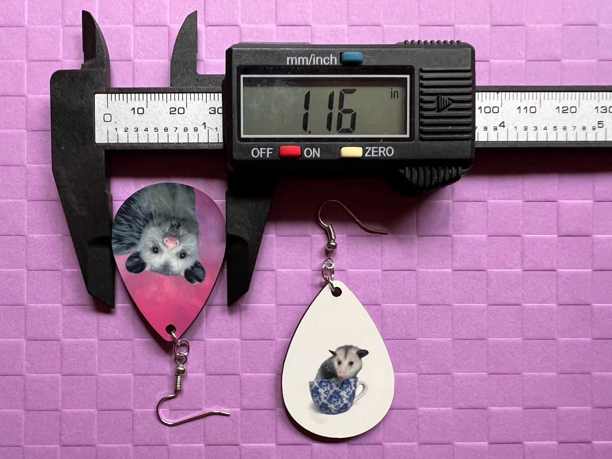 Opossum Earrings: Sublimated Opossums, Cute Animal, Animals, Possum, Zoo, Novelty Earrings Costume Jewelry, Pets Best Gifts for Her/Him/Them