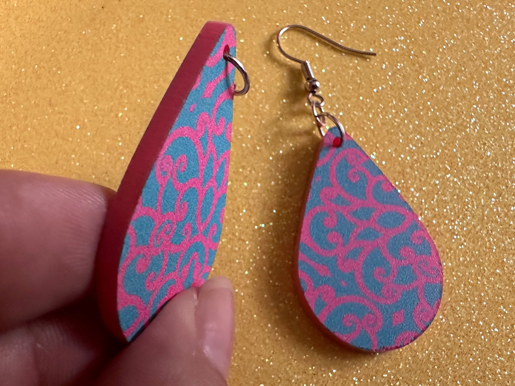 Optical Illusion Earrings: Laser Cut Acrylic Earrings, Art, Pink & Blue Earrings, Symmetrical Pattern, Unique,  Best Gifts for Her/Him/Them