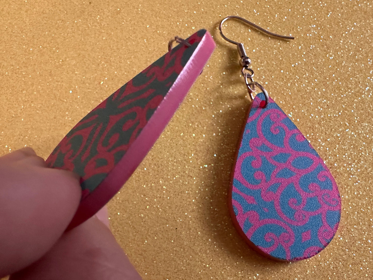 Optical Illusion Earrings: Laser Cut Acrylic Earrings, Art, Pink & Blue Earrings, Symmetrical Pattern, Unique,  Best Gifts for Her/Him/Them