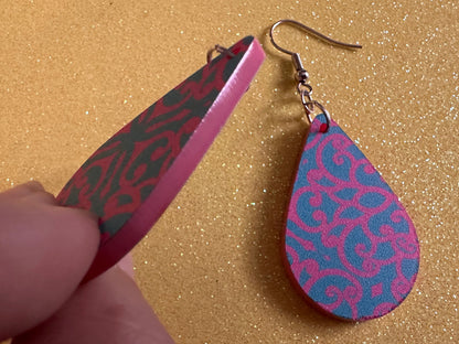 Optical Illusion Earrings: Laser Cut Acrylic Earrings, Art, Pink & Blue Earrings, Symmetrical Pattern, Unique,  Best Gifts for Her/Him/Them