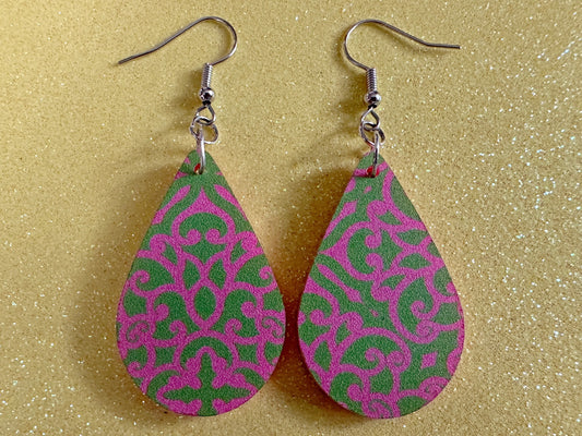 Optical Illusion Earrings: Laser Cut Acrylic Earrings, Art, Pink & Green Earrings, Symmetrical Pattern, Unique,  Best Gifts for Her/Him/Them