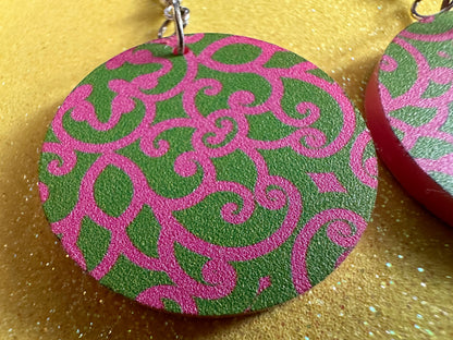 Optical Illusion Earrings: Laser Cut Acrylic Earrings, Art, Pink & Green Earrings, Symmetrical Pattern, Unique,  Best Gifts for Her/Him/Them