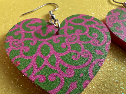 Optical Illusion Earrings: Laser Cut Acrylic Earrings, Art, Pink & Green Earrings, Symmetrical Pattern, Unique,  Best Gifts for Her/Him/Them