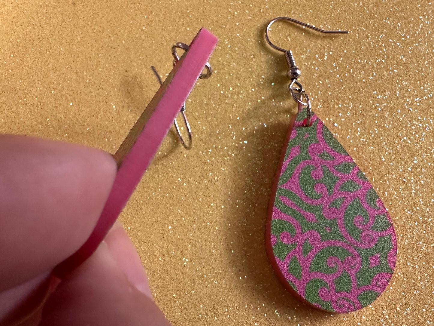 Optical Illusion Earrings: Laser Cut Acrylic Earrings, Art, Pink & Green Earrings, Symmetrical Pattern, Unique,  Best Gifts for Her/Him/Them