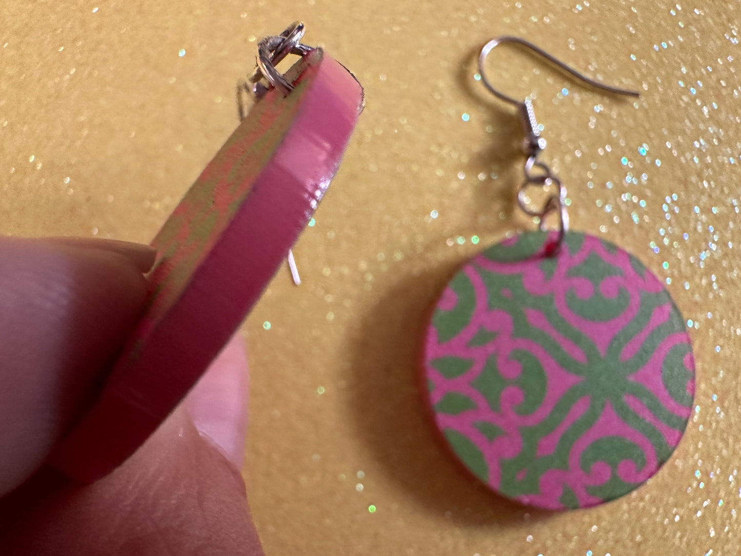 Optical Illusion Earrings: Laser Cut Acrylic Earrings, Art, Pink & Green Earrings, Symmetrical Pattern, Unique,  Best Gifts for Her/Him/Them