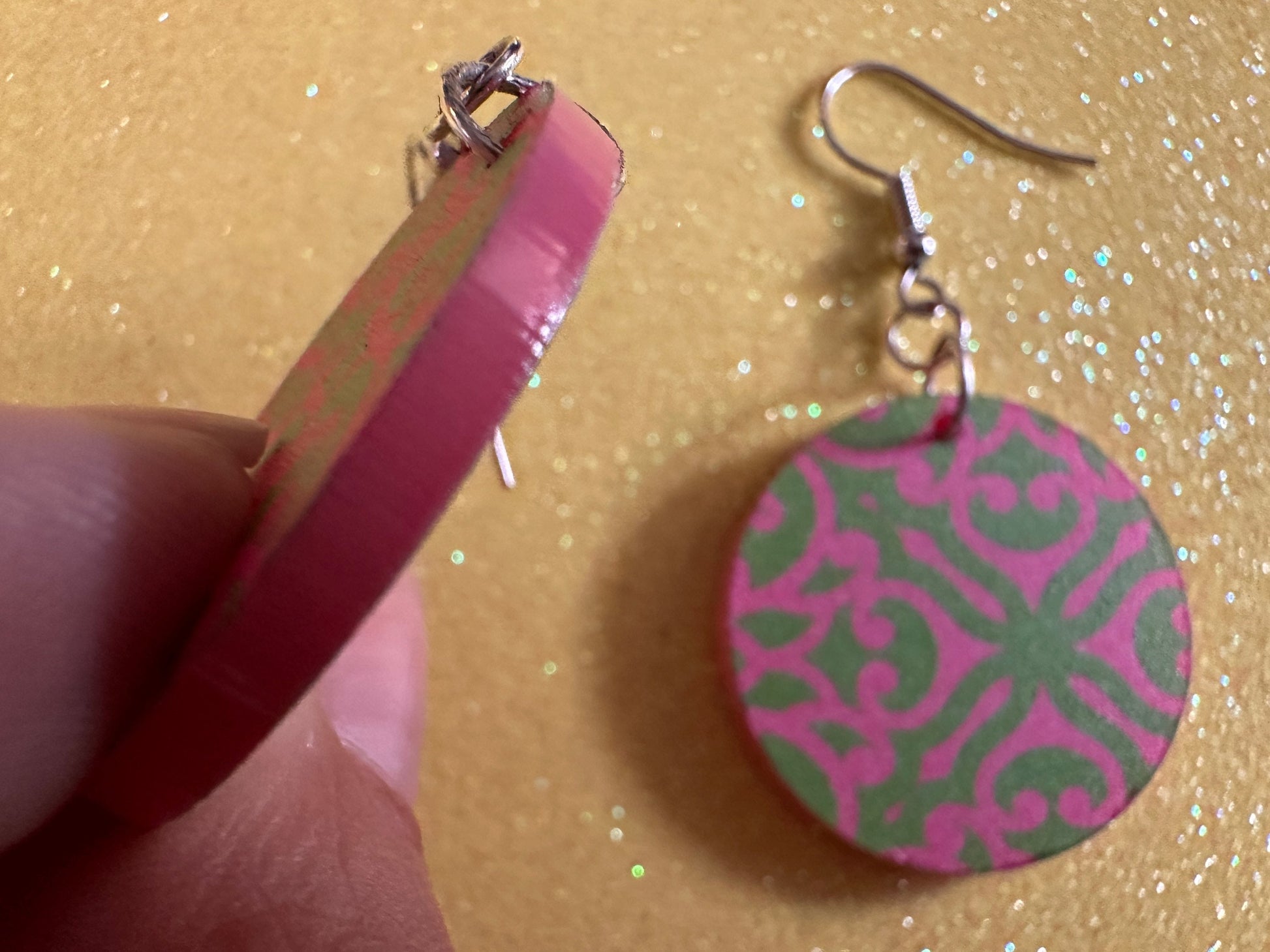Optical Illusion Earrings: Laser Cut Acrylic Earrings, Art, Pink & Green Earrings, Symmetrical Pattern, Unique,  Best Gifts for Her/Him/Them