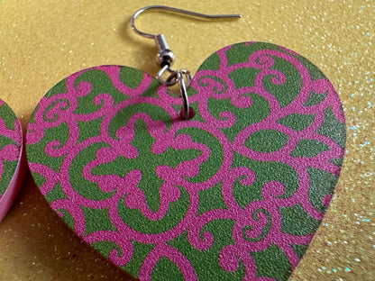 Optical Illusion Earrings: Laser Cut Acrylic Earrings, Art, Pink & Green Earrings, Symmetrical Pattern, Unique,  Best Gifts for Her/Him/Them