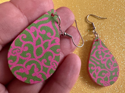 Optical Illusion Earrings: Laser Cut Acrylic Earrings, Art, Pink & Green Earrings, Symmetrical Pattern, Unique,  Best Gifts for Her/Him/Them