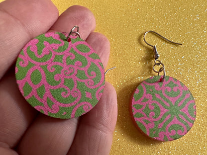 Optical Illusion Earrings: Laser Cut Acrylic Earrings, Art, Pink & Green Earrings, Symmetrical Pattern, Unique,  Best Gifts for Her/Him/Them