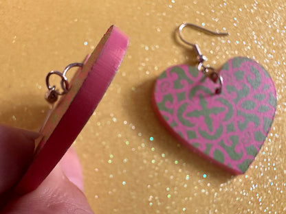 Optical Illusion Earrings: Laser Cut Acrylic Earrings, Art, Pink & Green Earrings, Symmetrical Pattern, Unique,  Best Gifts for Her/Him/Them