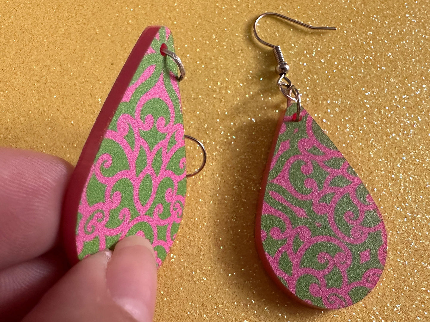 Optical Illusion Earrings: Laser Cut Acrylic Earrings, Art, Pink & Green Earrings, Symmetrical Pattern, Unique,  Best Gifts for Her/Him/Them