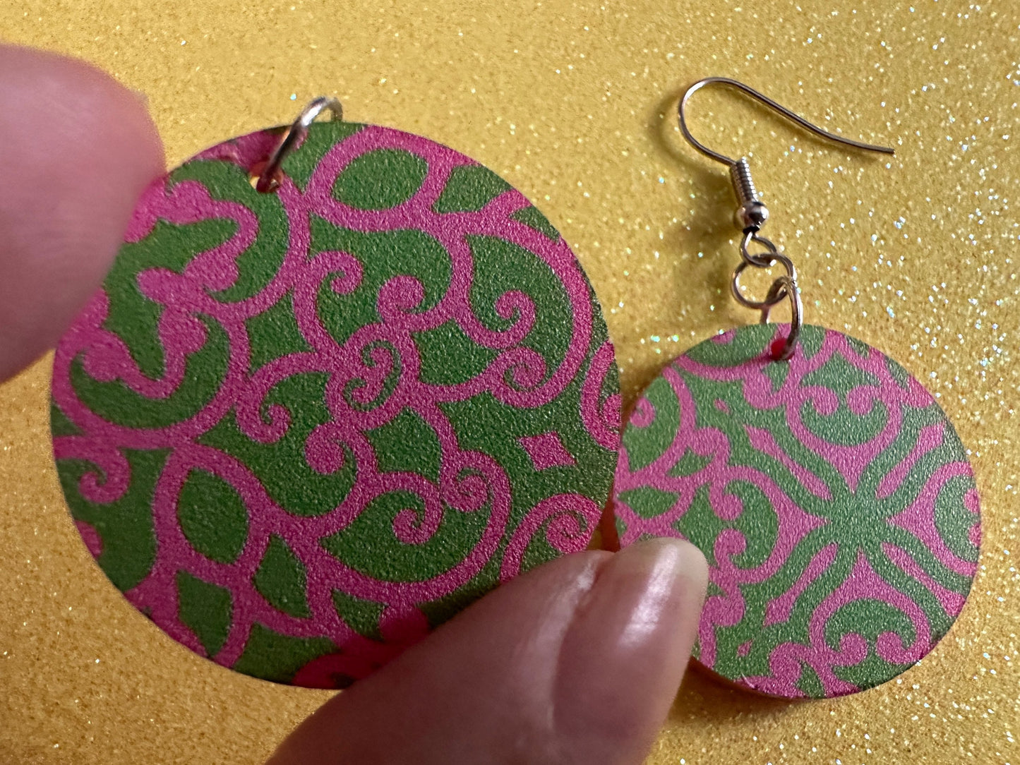 Optical Illusion Earrings: Laser Cut Acrylic Earrings, Art, Pink & Green Earrings, Symmetrical Pattern, Unique,  Best Gifts for Her/Him/Them