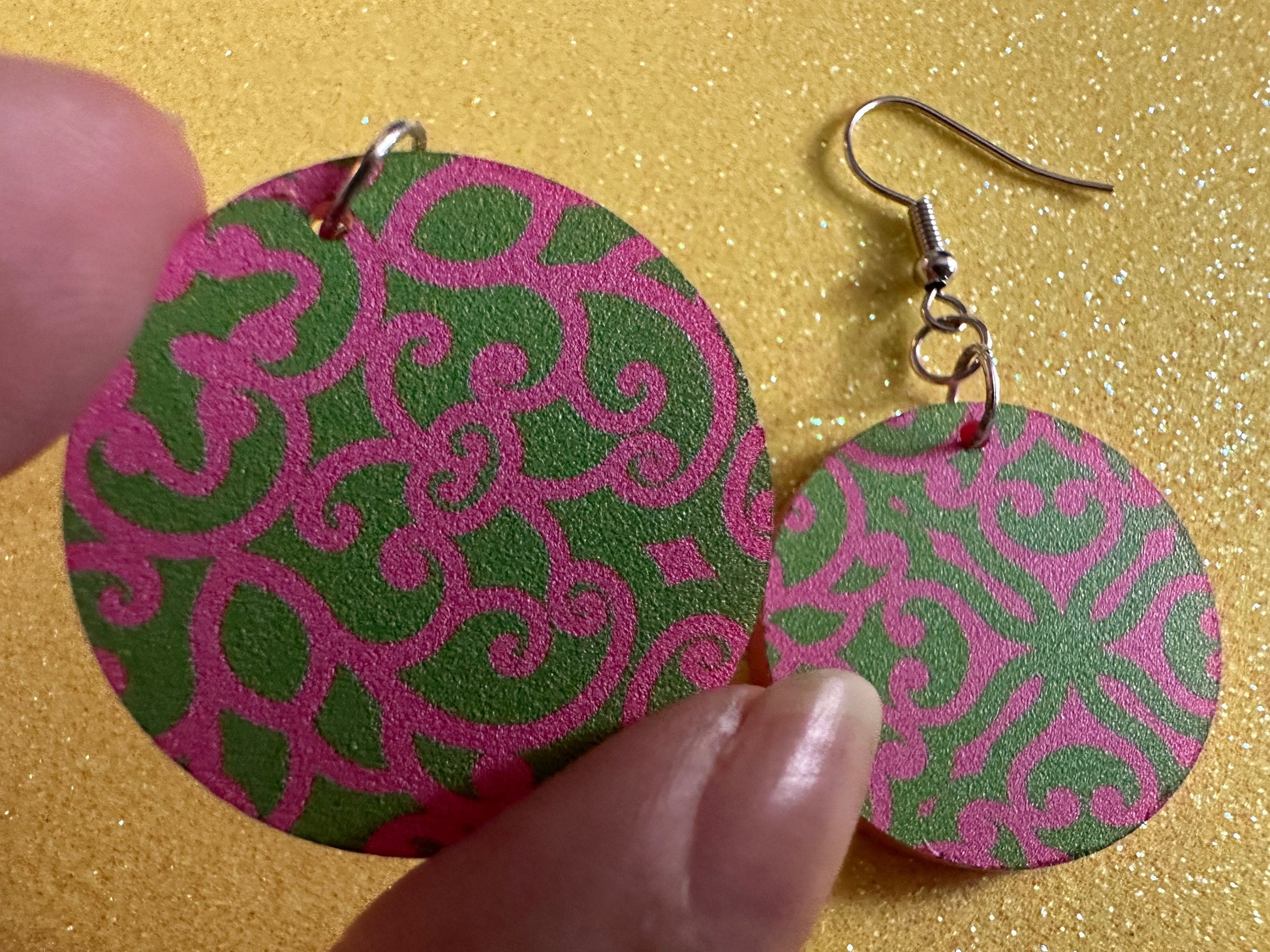 Optical Illusion Earrings: Laser Cut Acrylic Earrings, Art, Pink & Green Earrings, Symmetrical Pattern, Unique,  Best Gifts for Her/Him/Them