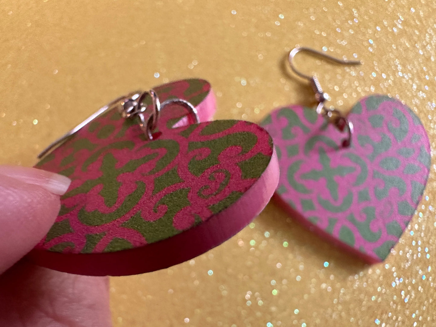 Optical Illusion Earrings: Laser Cut Acrylic Earrings, Art, Pink & Green Earrings, Symmetrical Pattern, Unique,  Best Gifts for Her/Him/Them