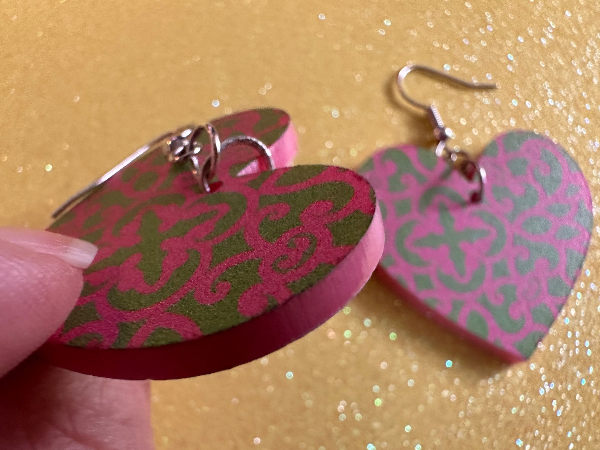 Optical Illusion Earrings: Laser Cut Acrylic Earrings, Art, Pink & Green Earrings, Symmetrical Pattern, Unique,  Best Gifts for Her/Him/Them