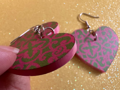 Optical Illusion Earrings: Laser Cut Acrylic Earrings, Art, Pink & Green Earrings, Symmetrical Pattern, Unique,  Best Gifts for Her/Him/Them