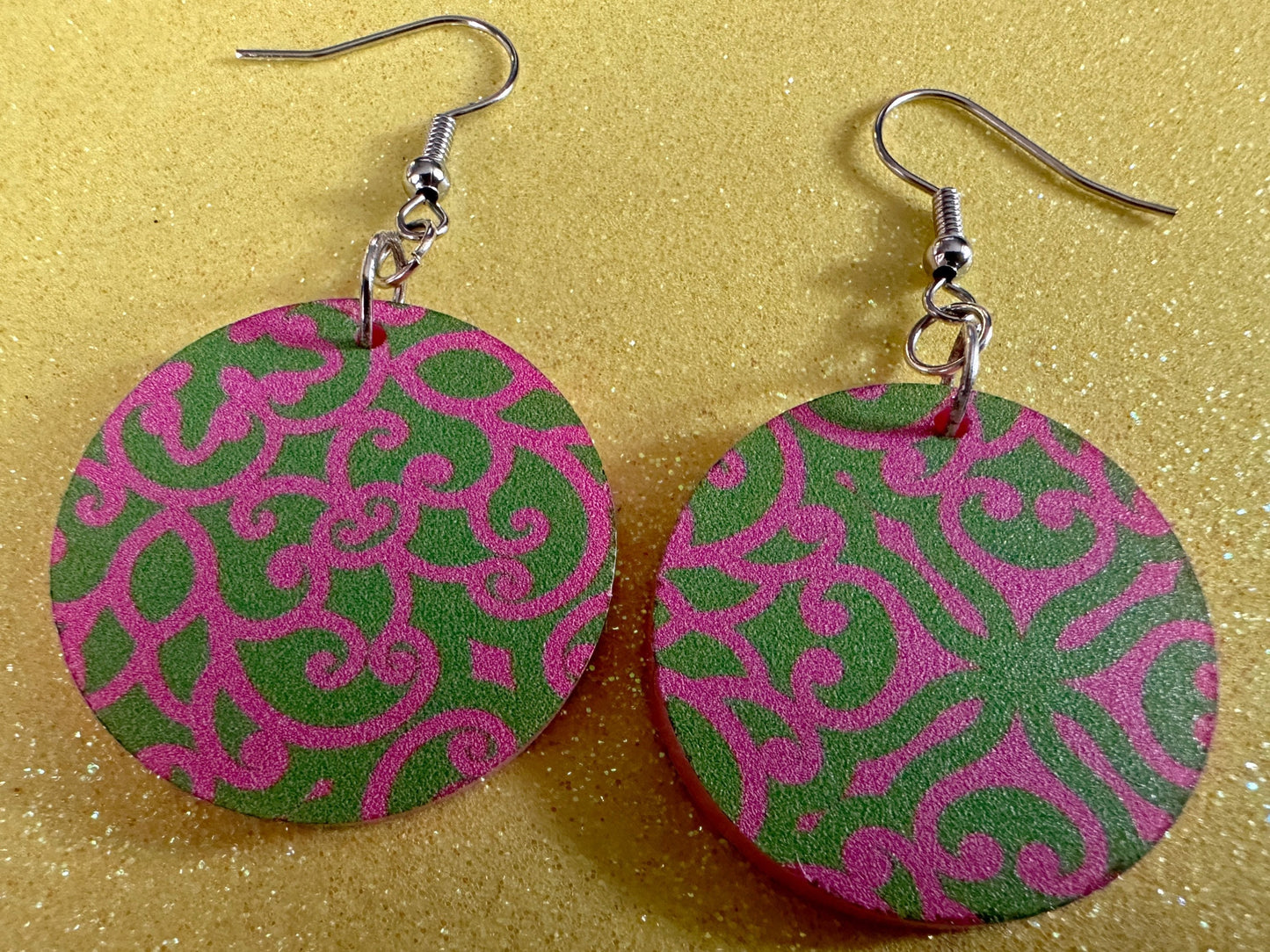 Optical Illusion Earrings: Laser Cut Acrylic Earrings, Art, Pink & Green Earrings, Symmetrical Pattern, Unique,  Best Gifts for Her/Him/Them