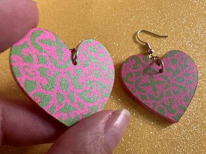 Optical Illusion Earrings: Laser Cut Acrylic Earrings, Art, Pink & Green Earrings, Symmetrical Pattern, Unique,  Best Gifts for Her/Him/Them