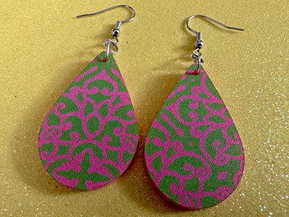 Optical Illusion Earrings: Laser Cut Acrylic Earrings, Art, Pink & Green Earrings, Symmetrical Pattern, Unique,  Best Gifts for Her/Him/Them