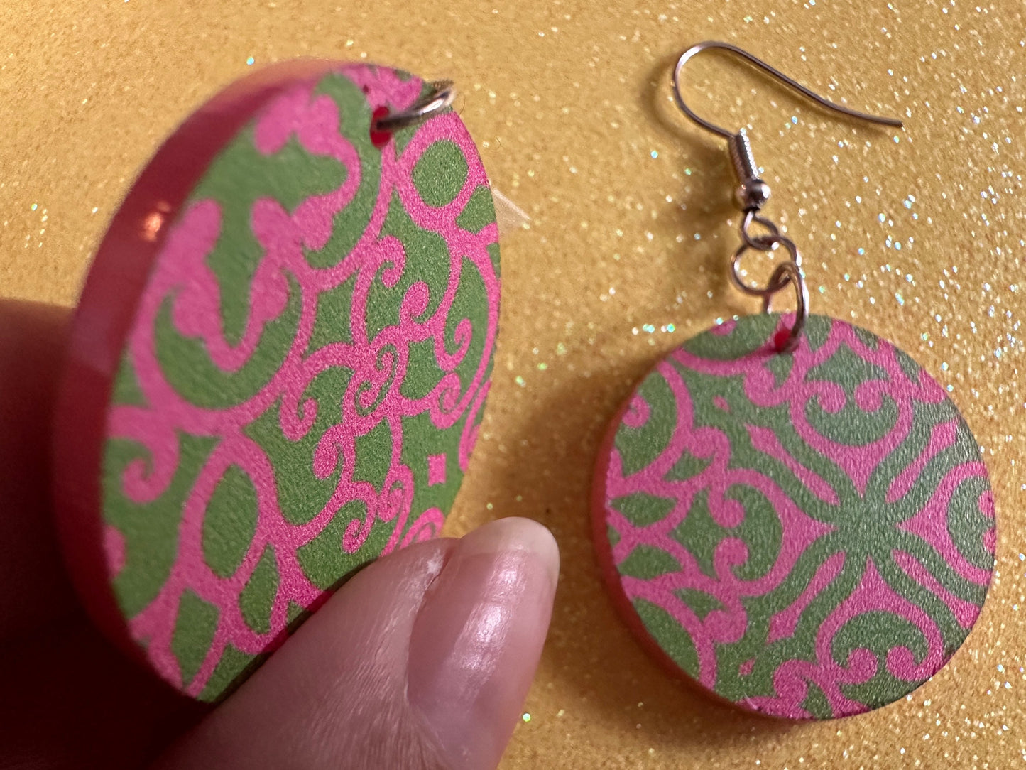Optical Illusion Earrings: Laser Cut Acrylic Earrings, Art, Pink & Green Earrings, Symmetrical Pattern, Unique,  Best Gifts for Her/Him/Them