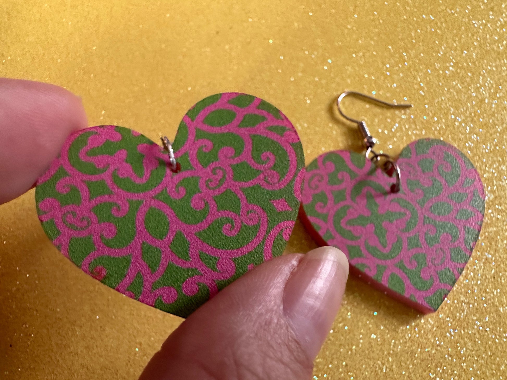 Optical Illusion Earrings: Laser Cut Acrylic Earrings, Art, Pink & Green Earrings, Symmetrical Pattern, Unique,  Best Gifts for Her/Him/Them