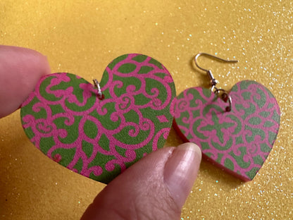 Optical Illusion Earrings: Laser Cut Acrylic Earrings, Art, Pink & Green Earrings, Symmetrical Pattern, Unique,  Best Gifts for Her/Him/Them