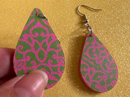 Optical Illusion Earrings: Laser Cut Acrylic Earrings, Art, Pink & Green Earrings, Symmetrical Pattern, Unique,  Best Gifts for Her/Him/Them