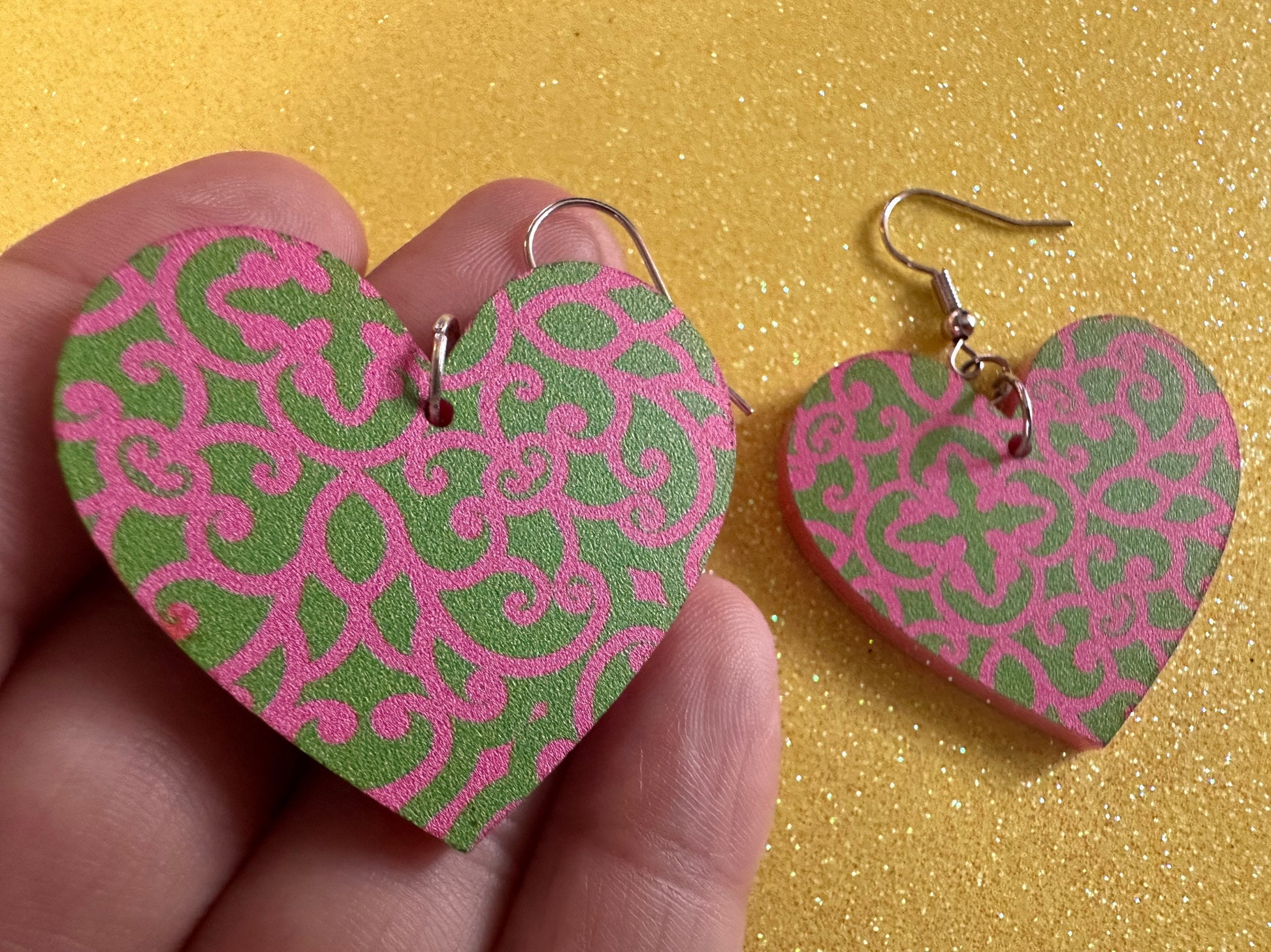 Optical Illusion Earrings: Laser Cut Acrylic Earrings, Art, Pink & Green Earrings, Symmetrical Pattern, Unique,  Best Gifts for Her/Him/Them