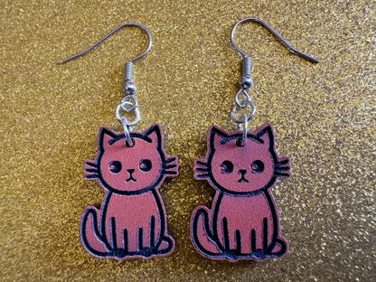 Orange Cat Earrings: Laser Cut Acrylic Cats, Kitty, Kitten, Pussy Cat, Animal, Feline, Black Cat, White Cat, Best Gifts for Her/Him/Them