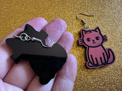 Orange Cat Earrings: Laser Cut Acrylic Cats, Kitty, Kitten, Pussy Cat, Animal, Feline, Black Cat, White Cat, Best Gifts for Her/Him/Them